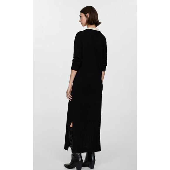 MANGO MNG Knitted Long Sleeve Maxi Sweater Dress Contrasting Shirt Collar Sz 6 - Picture 5 of 13